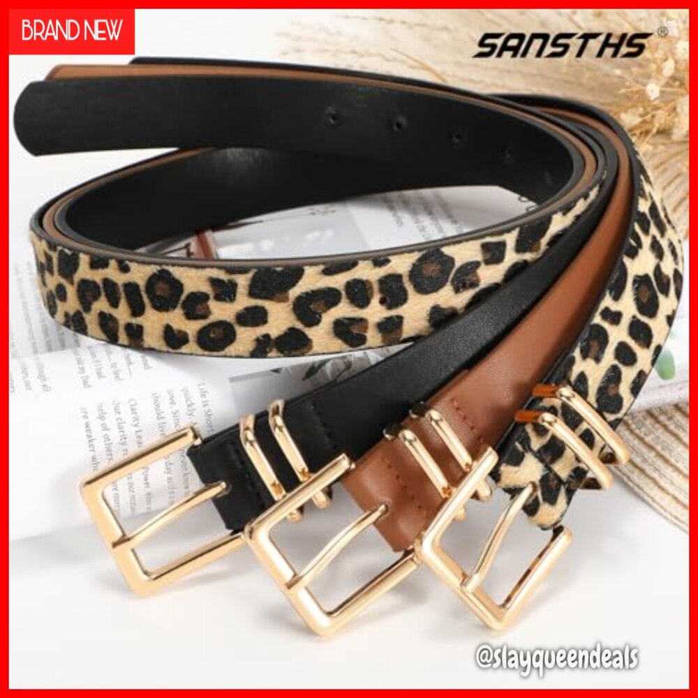 3 Pack Women's Faux Leather Belts Gold Square Buckle 1.1 Inch Wide Sizes 25-57 - Picture 5 of 7